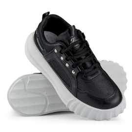 Scarpe sportive da donna nere con suola bianca nero 1