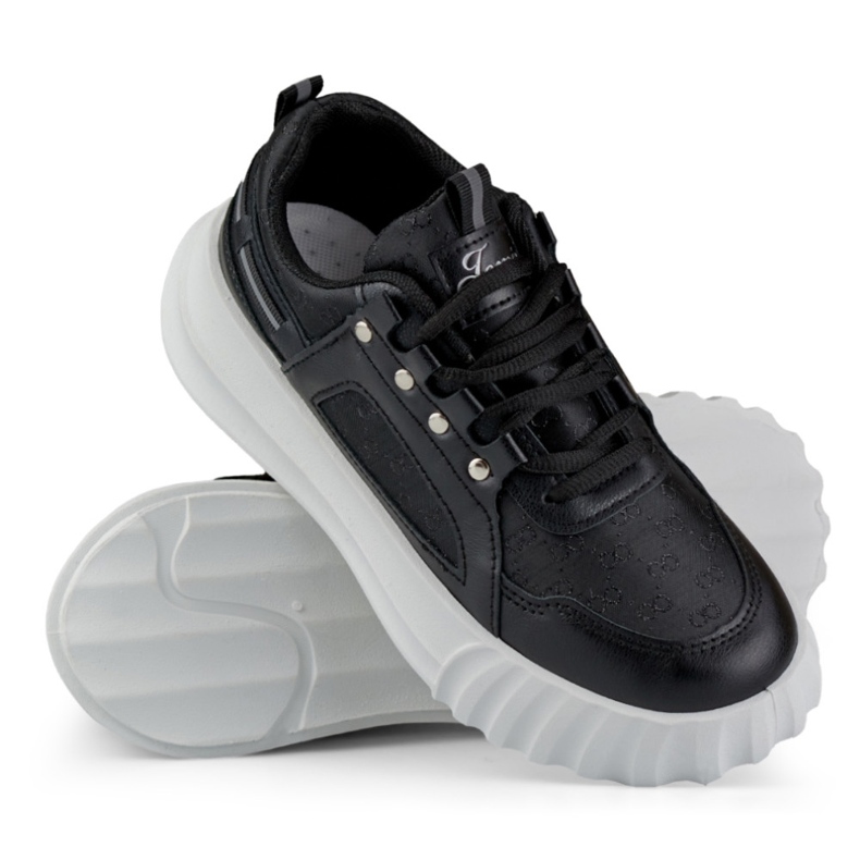 Scarpe sportive da donna nere con suola bianca nero 1