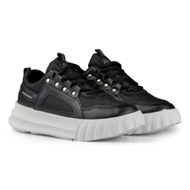 Scarpe sportive da donna nere con suola bianca nero 2