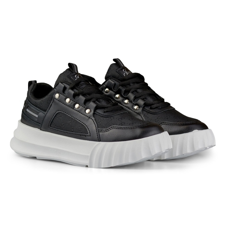 Scarpe sportive da donna nere con suola bianca nero 2