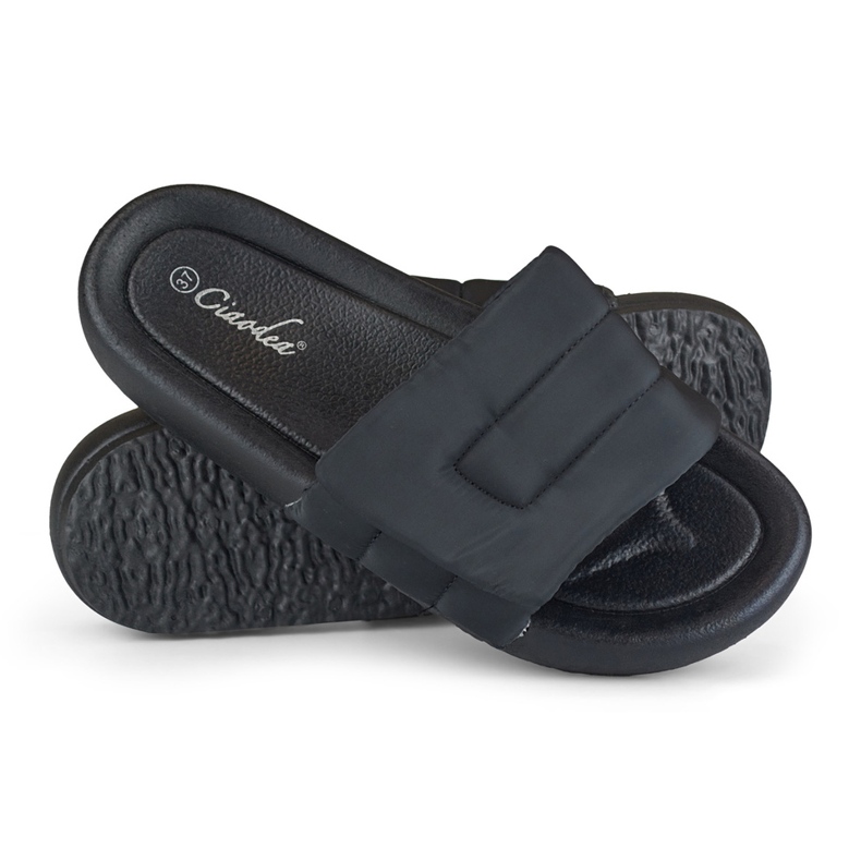 Pantofole nere da donna regolabili con velcro nero 1