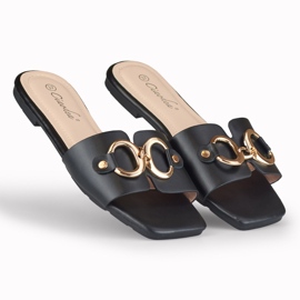 Pantofole da donna nere con decorazione Hensi oro nero 2