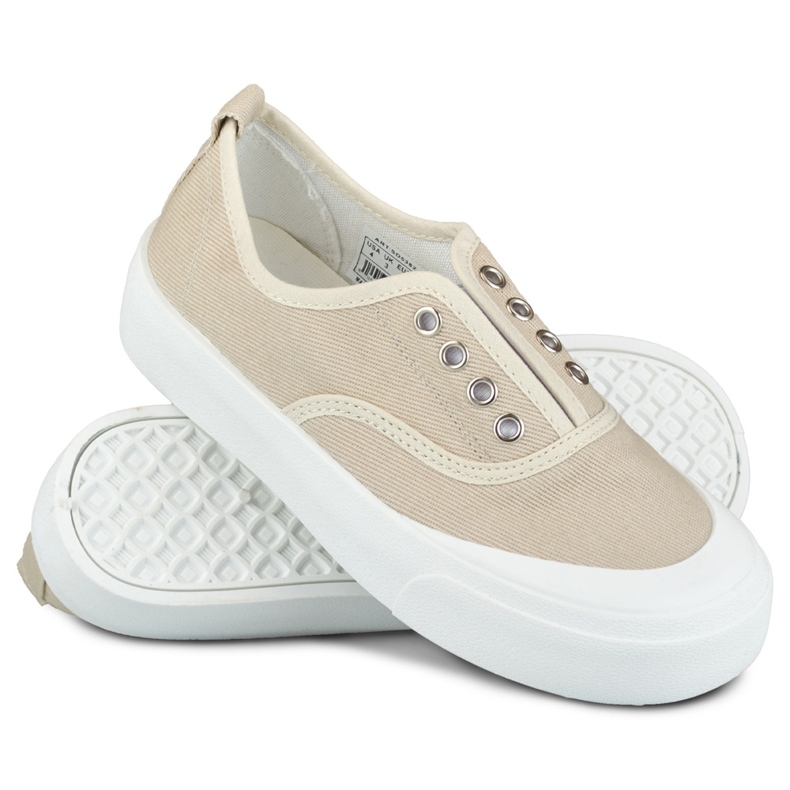 Sneakers beige da donna con elastico 1