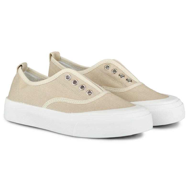 Sneakers beige da donna con elastico 2