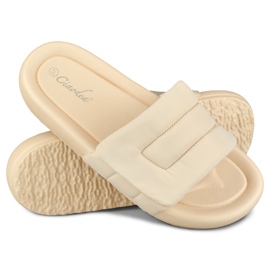 Pantofole da donna beige regolabili con velcro 1