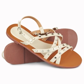 Sandali beige da donna con decorazioni in metallo 1