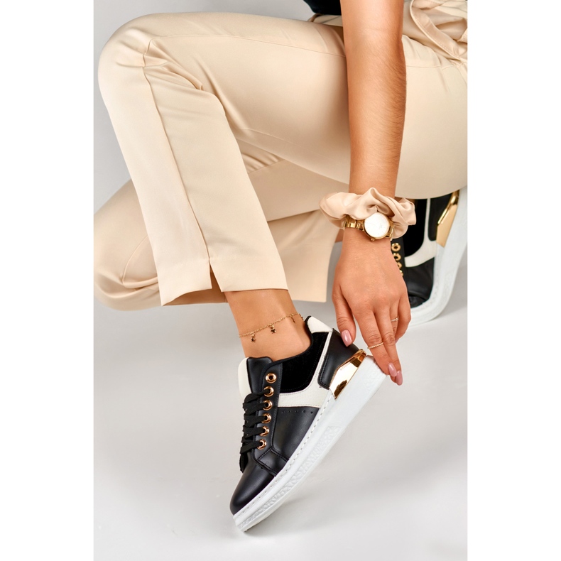 Sneakers bianche e nere da donna sulla piattaforma Eliza nero 1