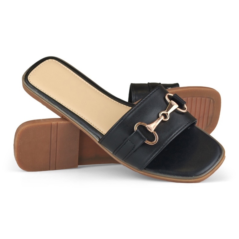 Pantofole da donna eleganti nere con fibbia nero 1