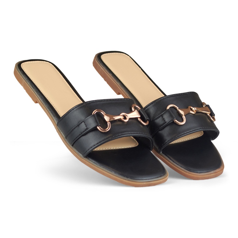 Pantofole da donna eleganti nere con fibbia nero 2