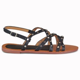 Sandali da donna neri con decorazioni in metallo nero 2