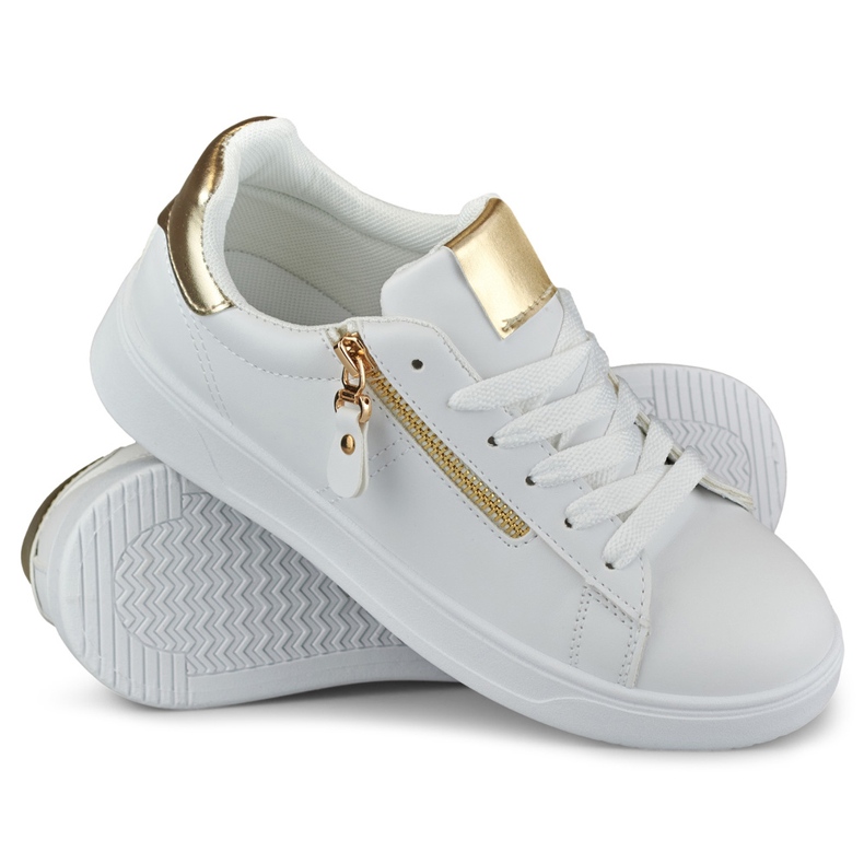 Scarpe sportive da donna con cerniera dorata bianca 1