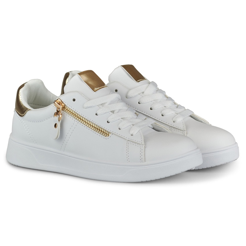 Scarpe sportive da donna con cerniera dorata bianca 2