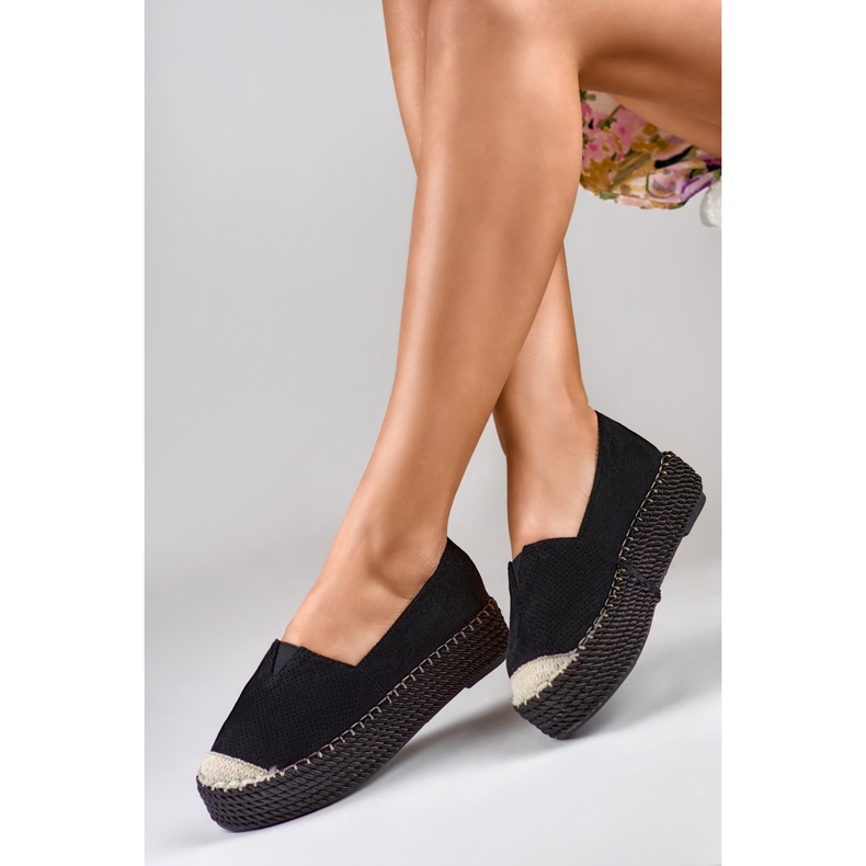 Espadrillas con plateau in camoscio nero 2