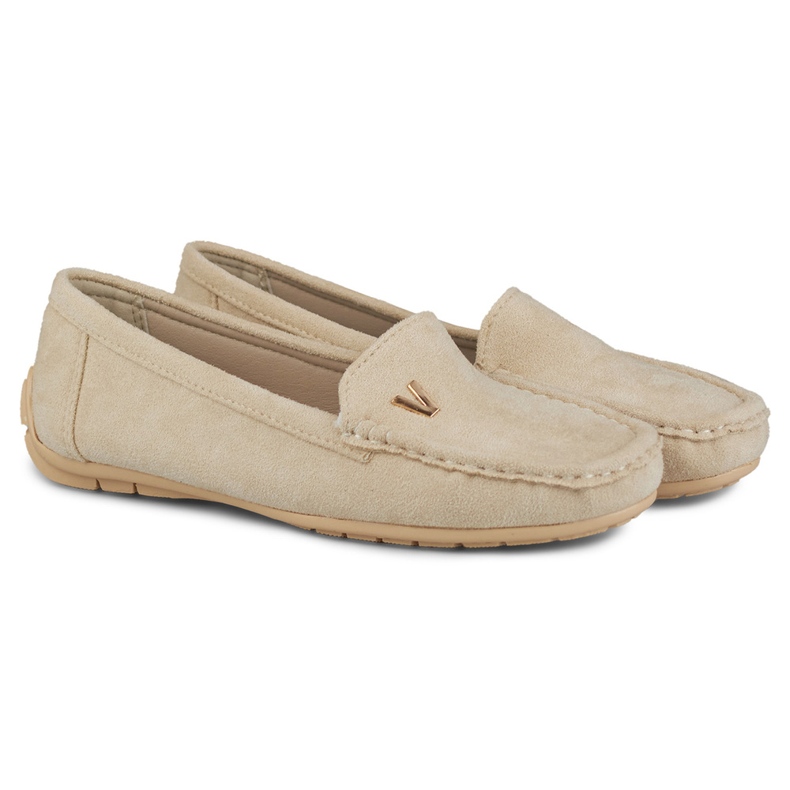 Mocassini da donna in camoscio beige 1