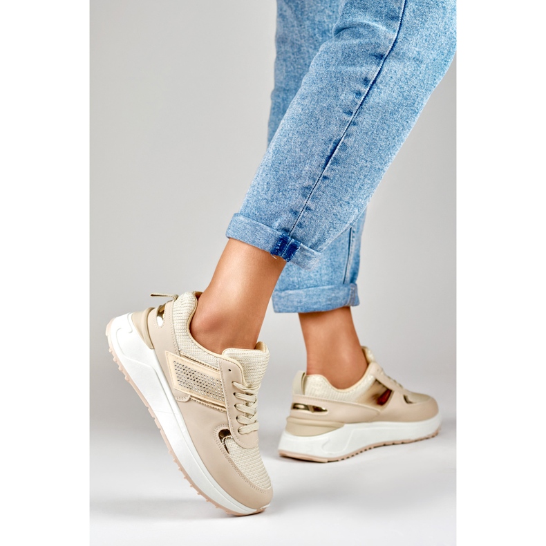 Scarpe sportive casual beige da donna 2