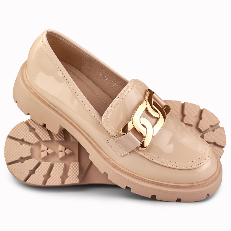 Francesine beige con decorazioni in oro 1