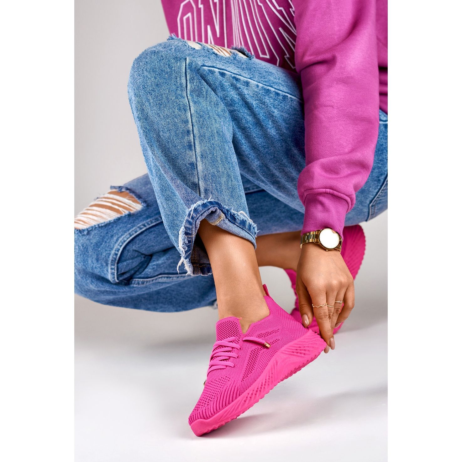 Scarpe sportive da donna elastiche fucsia KeeShoes