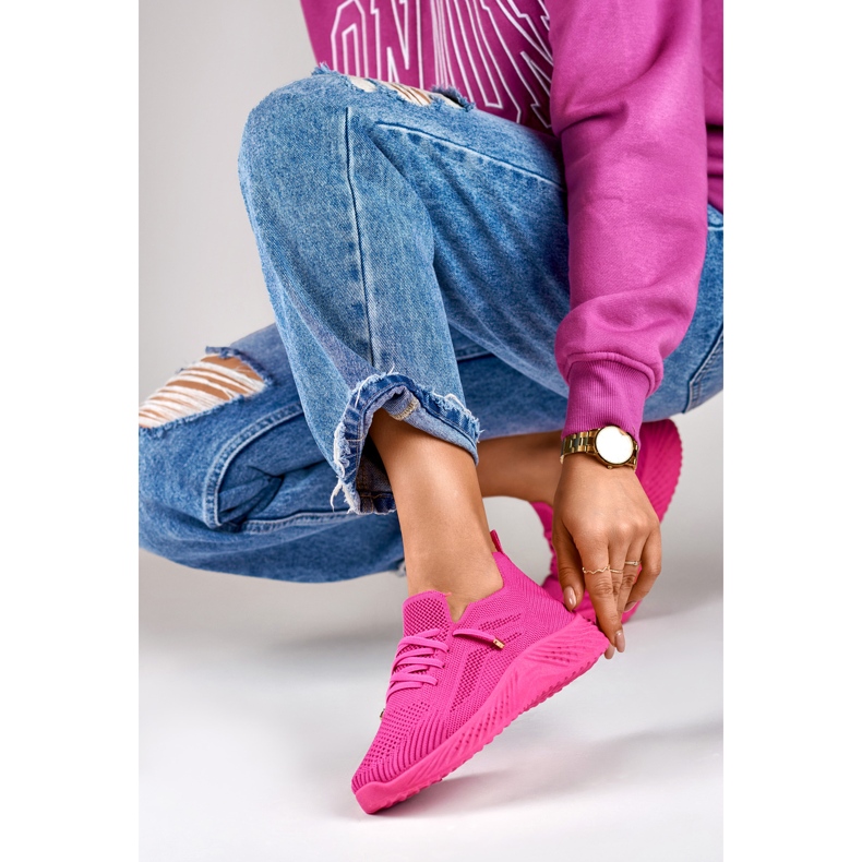 Scarpe sportive da donna elastiche fucsia rosa 1