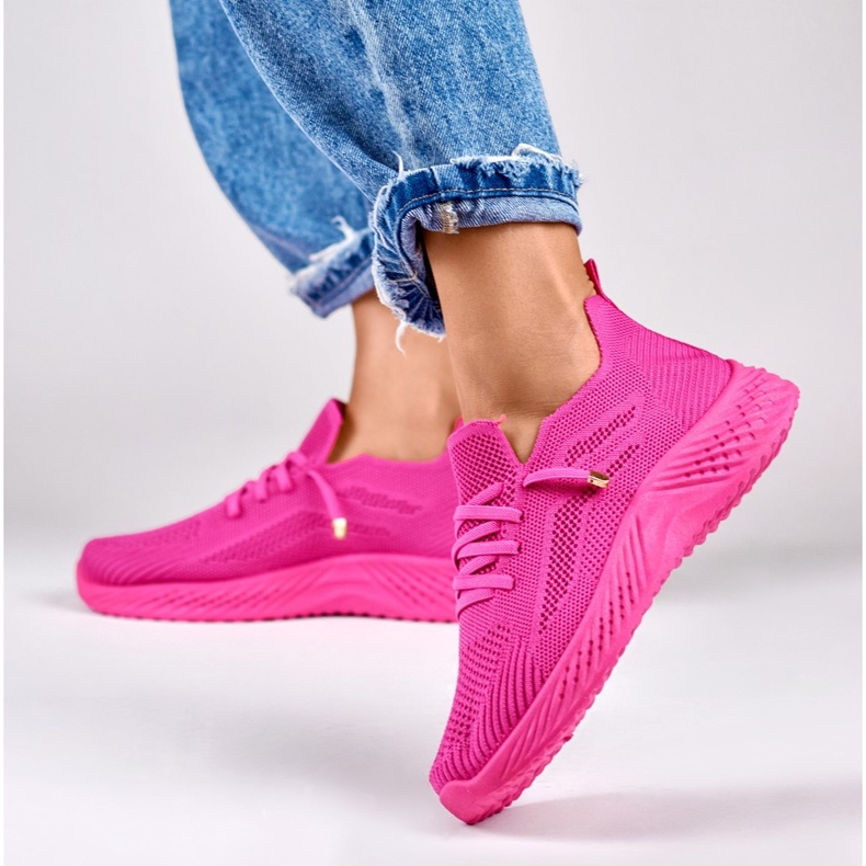 Scarpe sportive da donna elastiche fucsia rosa 2