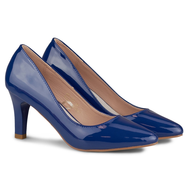Tacchi laccati blu navy con inserto in pelle 2