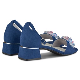Sandali con tacco basso decorati blu navy 1