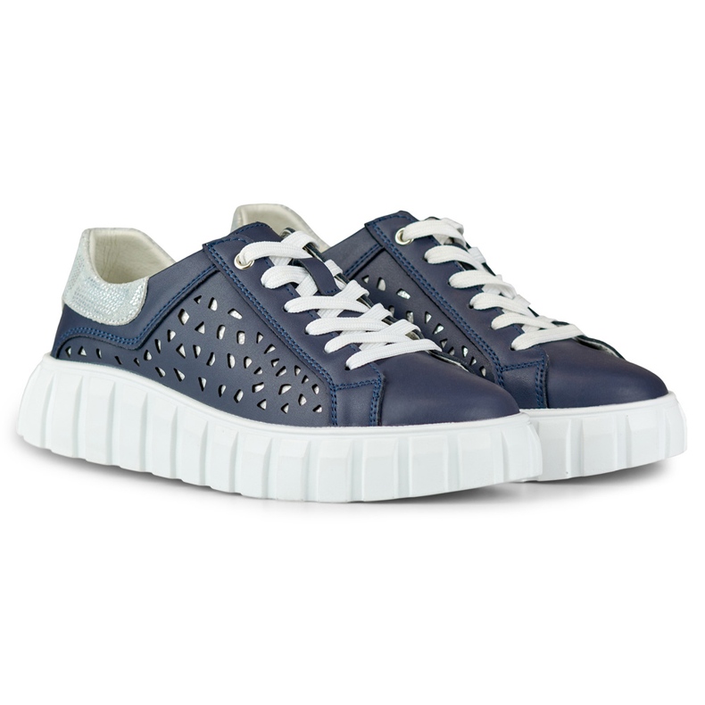Scarpe sportive da donna blu navy realizzate in vera pelle 1
