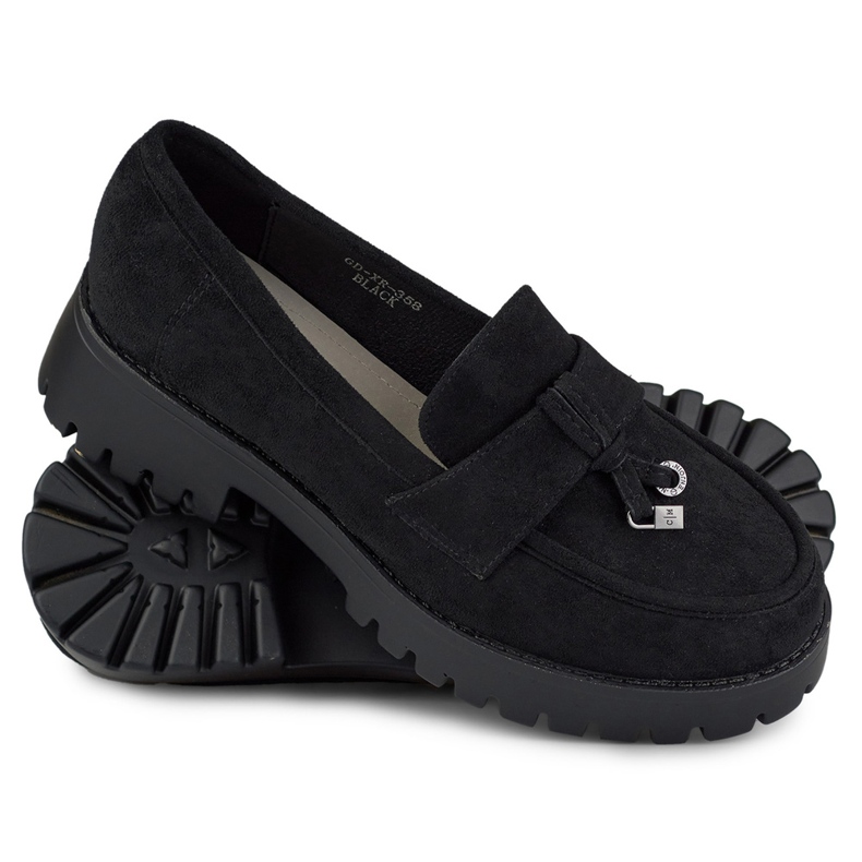 Mocassini classici da donna in camoscio nero 1