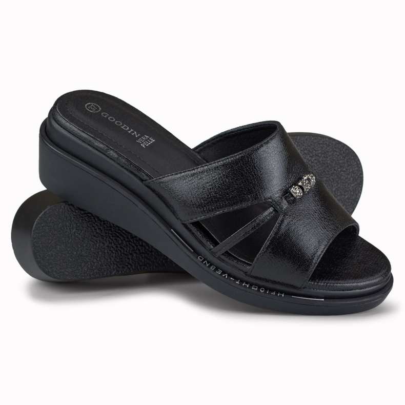 Comode ed eleganti pantofole con zeppa da donna nero 1