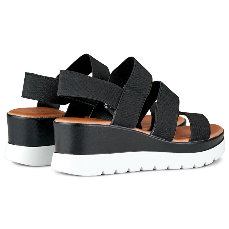 Sandali neri elasticizzati con plateau basso nero 2