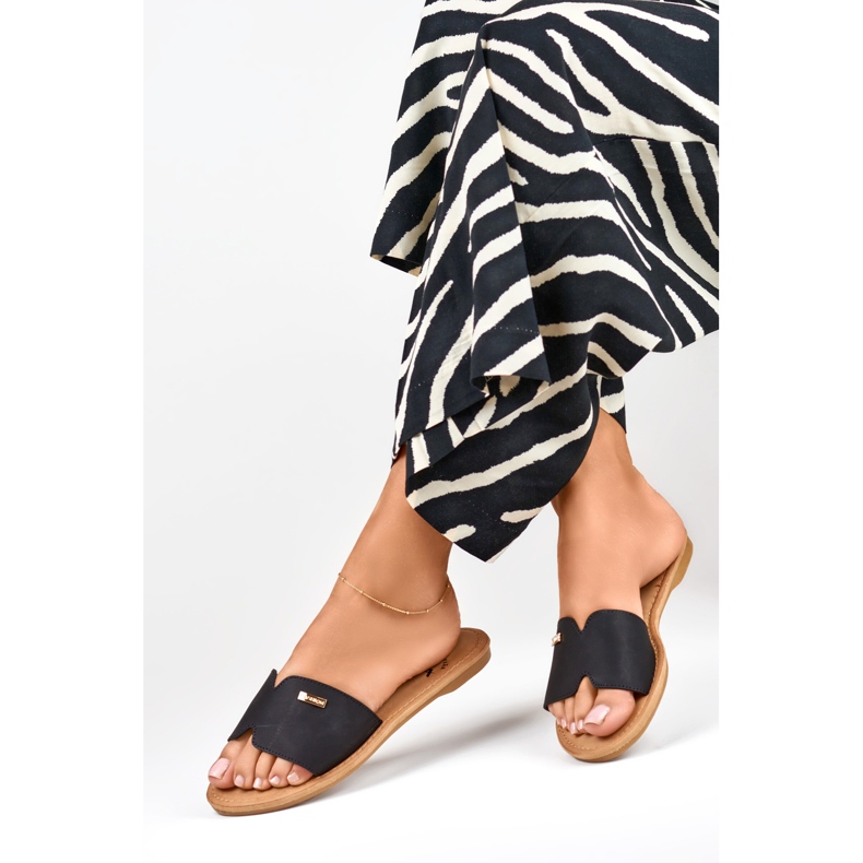 Pantofole piatte classiche da donna Denly nero 1