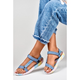 Sandali sportivi da donna in denim con velcro blu 1
