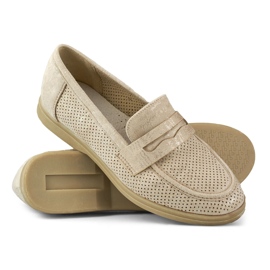 Scarpe traforate da donna con una lucentezza dorata beige 1