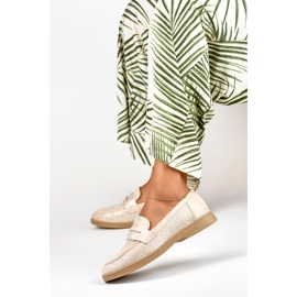 Scarpe traforate da donna con una lucentezza d'argento beige 1