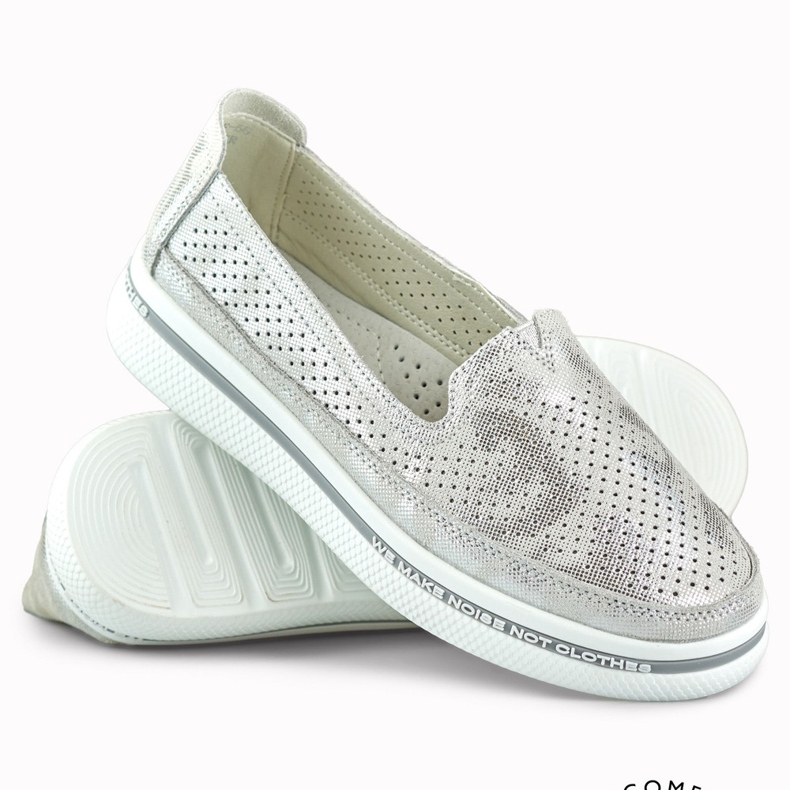 Scarpe da donna in pelle traforata argento 1