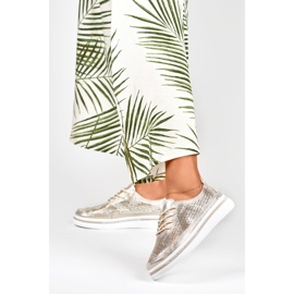 Scarpe sportive dorate da donna in vera pelle d'oro 2