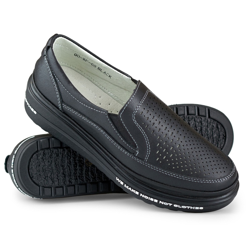 Scarpe traforate da donna in pelle naturale nero 1