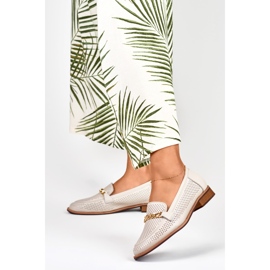 Scarpe traforate da donna in pelle naturale beige 2