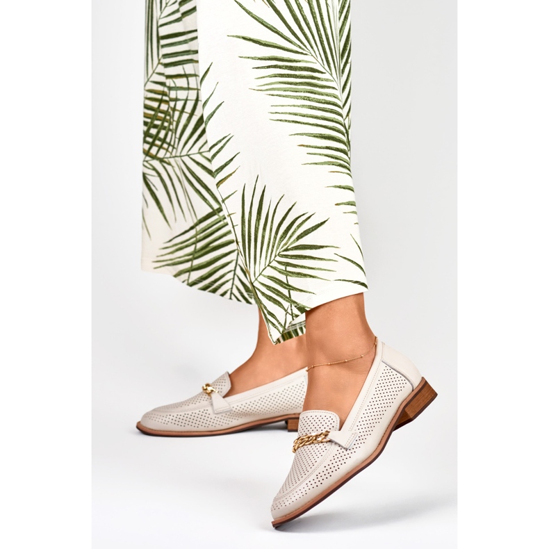 Scarpe traforate da donna in pelle naturale beige 2