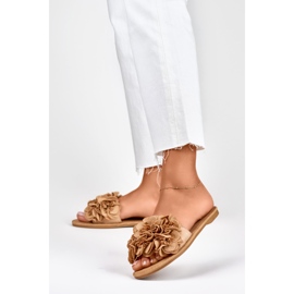Pantofole piatte floreali da donna marroni marrone 2