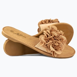 Pantofole piatte floreali da donna marroni marrone 1