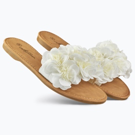 Pantofole da donna a fiore piatto bianche bianco 1