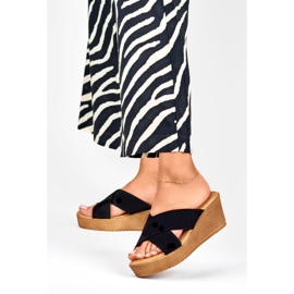 Pantofole nere da donna con zeppa nero 2