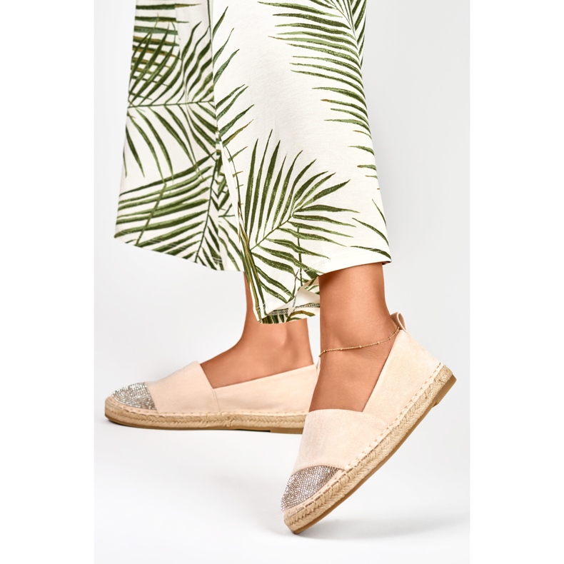 Espadrillas beige da donna con punta in paillettes 2