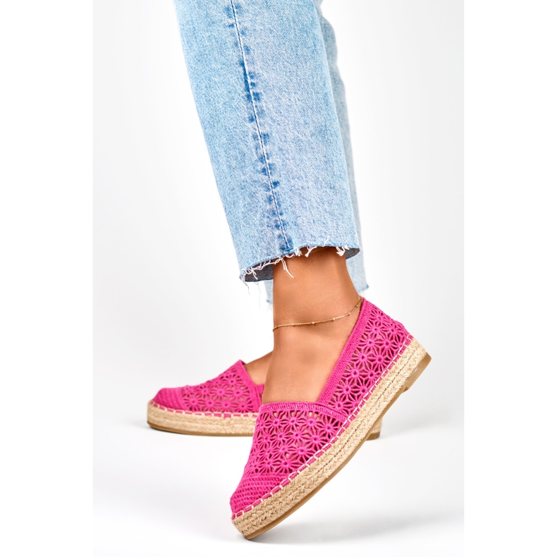 Espadrillas da donna in pizzo rosa 2