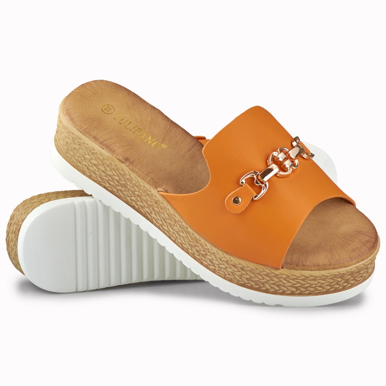 Pantofole da donna arancioni con zeppa bassa arancia 1