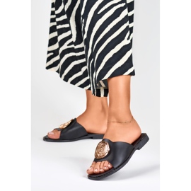 Pantofole da donna nere con decorazioni in oro nero 2