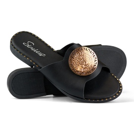 Pantofole da donna nere con decorazioni in oro nero 1