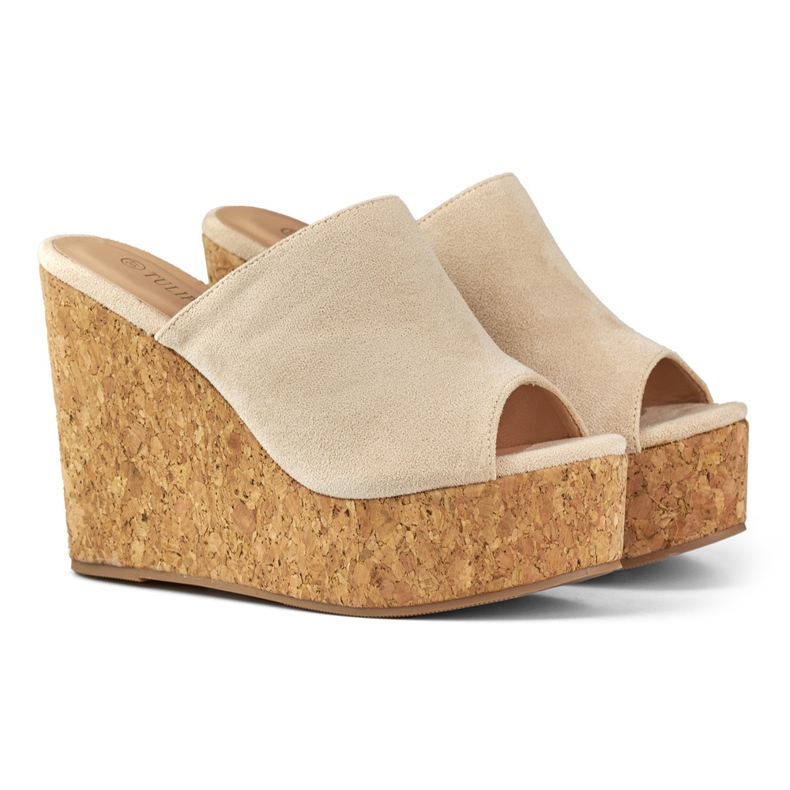 Infradito beige su zeppa di sughero 1