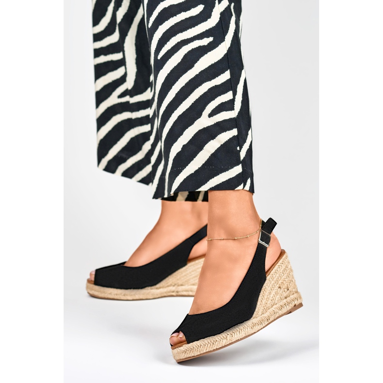 Espadrillas da donna con zeppa in camoscio nero 2