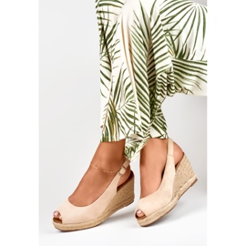 Espadrillas da donna con zeppa in camoscio beige 1